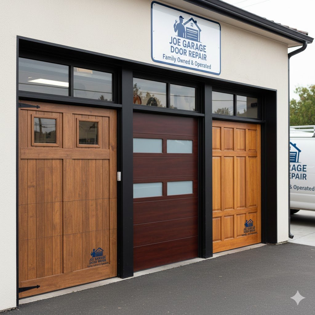 Beautiful wood garage door on traditional home